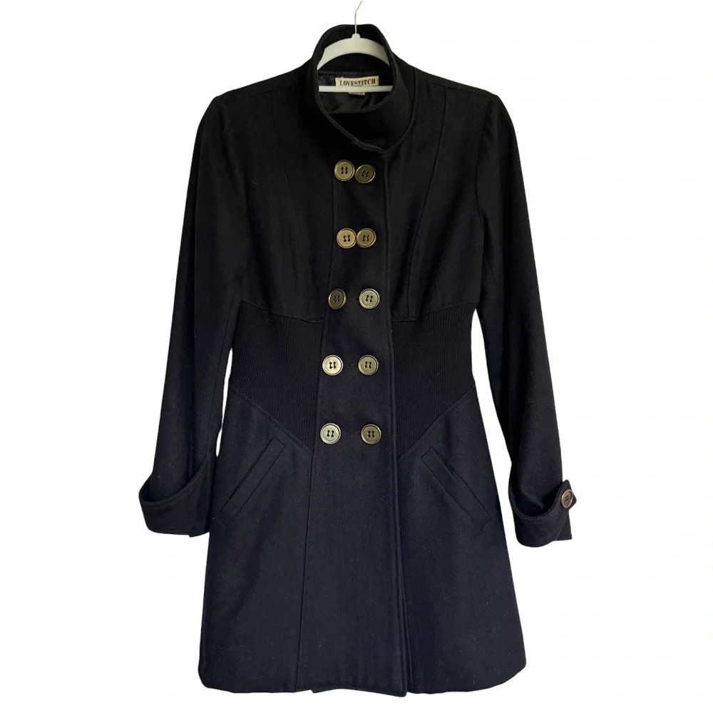 Lovestitch Black Wool Blend‎ Peacoat Size Medium